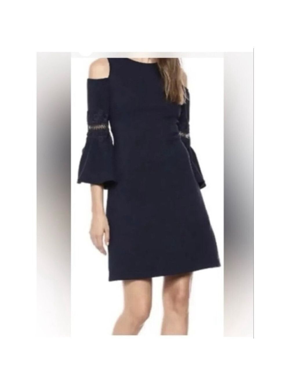 Eliza J Black Cold Shoulder Lace Bell Sleeve Mini Dress Size 14